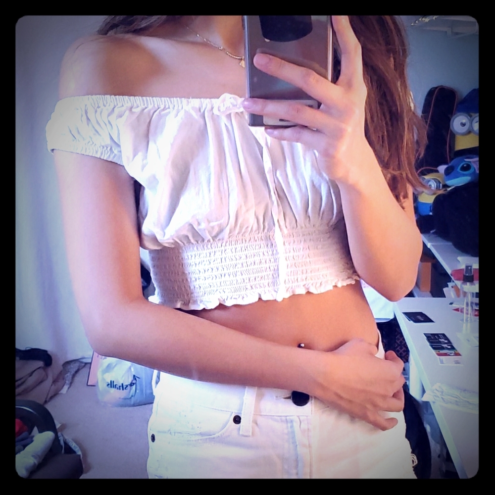 (SOLD) John Galt cropped off shoulder top